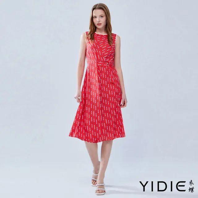 【YIDIE 衣蝶】腰綁帶造型擋片背心長洋裝-紅