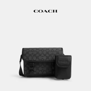 【COACH】蔻馳官方直營 LEAGUE經典Logo多功能斜背包-炭黑色/黑色(CU370)
