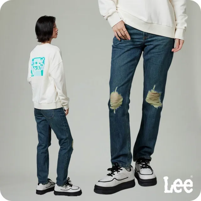 【Lee】女裝 牛仔褲 / 401 中腰合身小直筒 中藍洗水(LB417106231)