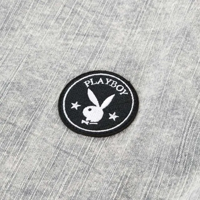 【PLAYBOY】竹節刷色連帽長上衣(深灰色)