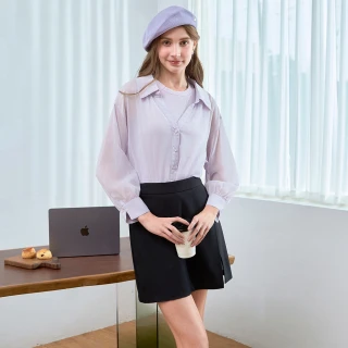 【H2O】前開衩假兩件短裙(#5672002 窄裙、褲裡、素面短裙 黑色/粉色)