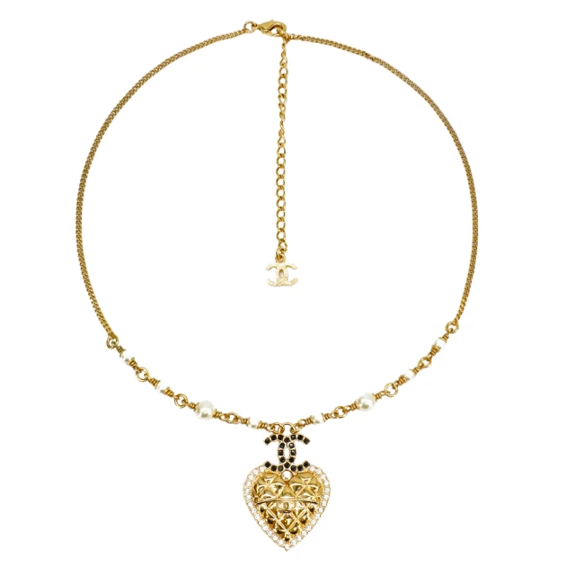 CHANEL 香奈兒CHANEL 香奈兒 金屬菱格愛心項鍊(ABE103-金)