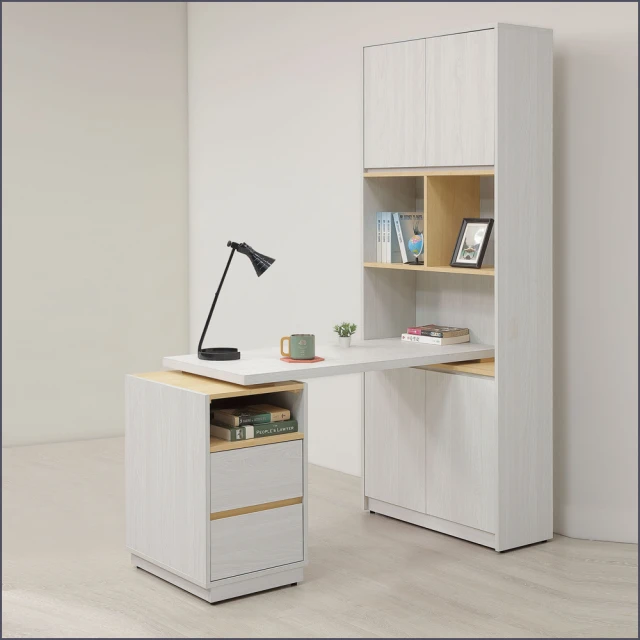 麗得傢居 泰勒4尺書桌書櫃組 L型書桌(可反向擺放 可伸縮)