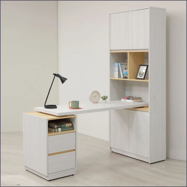 麗得傢居 泰勒4尺書桌書櫃組 L型書桌(可反向擺放 可伸縮)