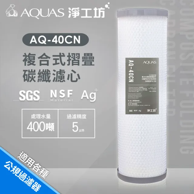 【AQUAS 淨工坊】AQ-40CN複合式摺疊碳纖濾心●400噸處理水量(適用各種公規過濾器)