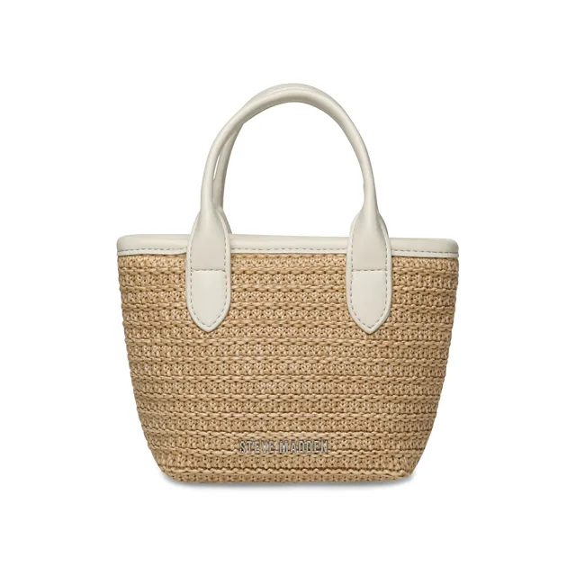 【steve madden】珠珠蝴蝶結草編手提包 BBOWW(白色)