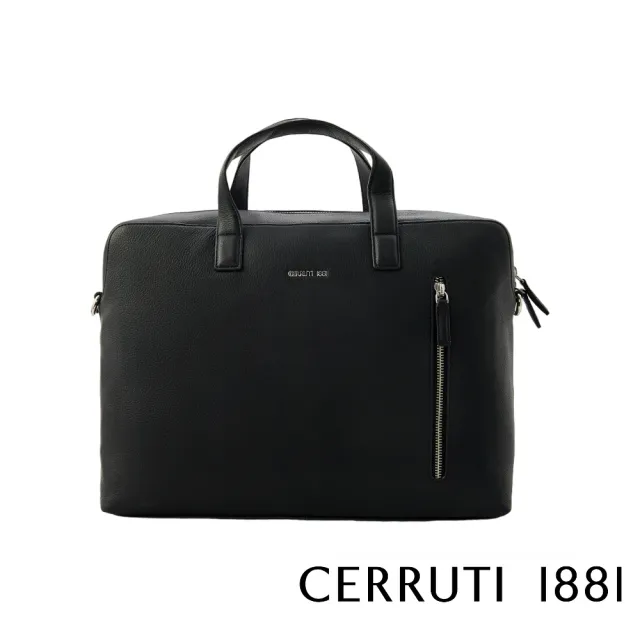 【Cerruti 1881】限量2折 義大利原裝進口 頂級小牛皮公事包/斜背包 全新專櫃展示品(黑色 CECA06580M)
