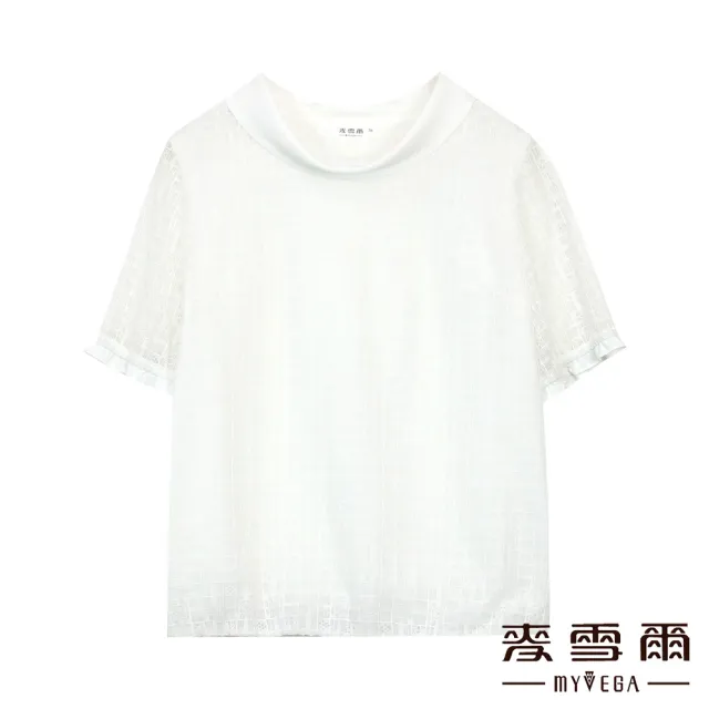 【MYVEGA 麥雪爾】格紋蕾絲雪紡領口上衣-白(通勤風)