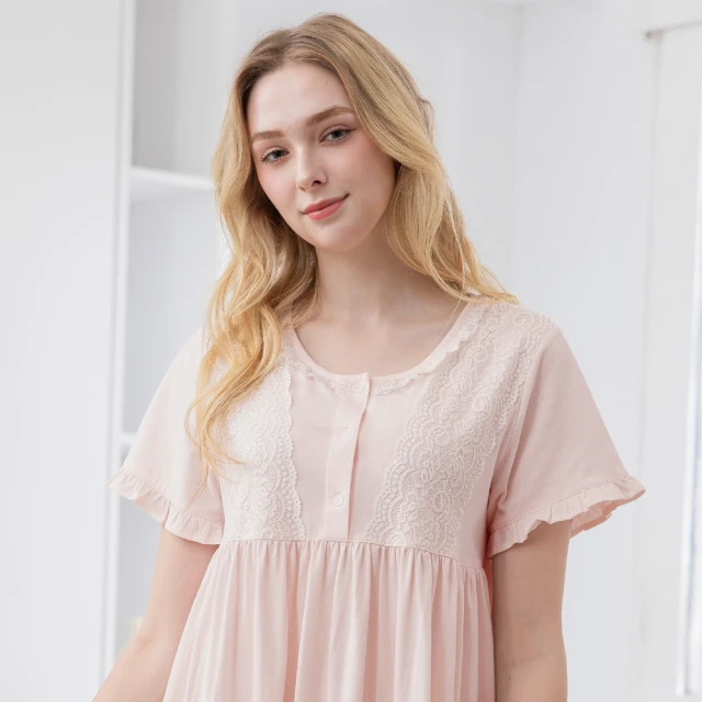 RoseMi 瑰覓 蕾絲拼接袖緞面腰綁帶睡袍外袍SGX876