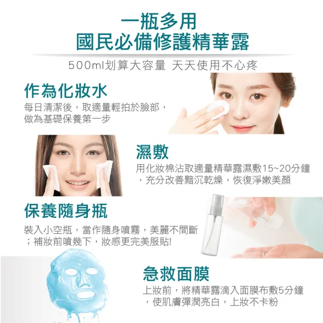 【LEGERE 蘭吉兒】97植萃修護精華露 500ml四入組(積雪草、玫瑰、蝸牛、洋甘菊可選)