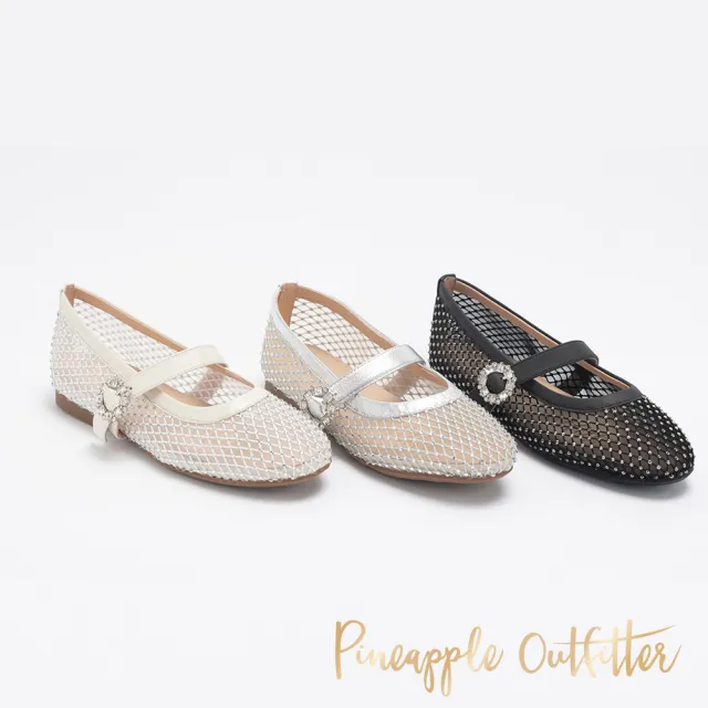 【Pineapple Outfitter】DAX 閃耀網狀圓釦飾娃娃鞋(黑色)