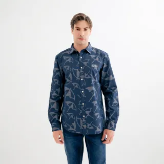 【Arnold Palmer 雨傘】男裝-經典LOGO傘緹織長袖襯衫(深藍色)