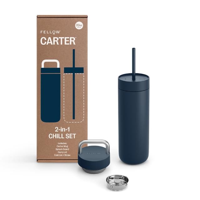 【FELLOW】592ml 禮盒組 卡特隨行真空保溫瓶 一杯二蓋 CARTER CHILL SET(3色任選/陶瓷塗層/吸管/保溫杯)