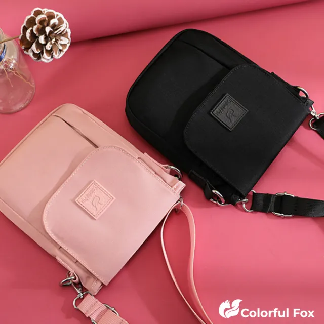 【Colorful Fox】百搭小巧設計尼龍腰包 手機包 肩背包(黑／卡其／深藍／紫／灰／紅／粉／