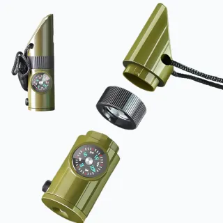 【露營用具】七合一多功能野外求生口哨(地震包 防災 登山 指南針 溫度計 放大鏡 求救哨子 急難口哨 應急)