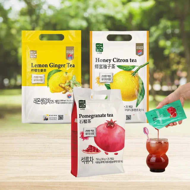 即期品【韓味不二】韓國綠茶園果醬茶輕巧隨手包袋裝750g/袋(石榴茶/檸檬生薑茶/蜂蜜風味柚子茶)