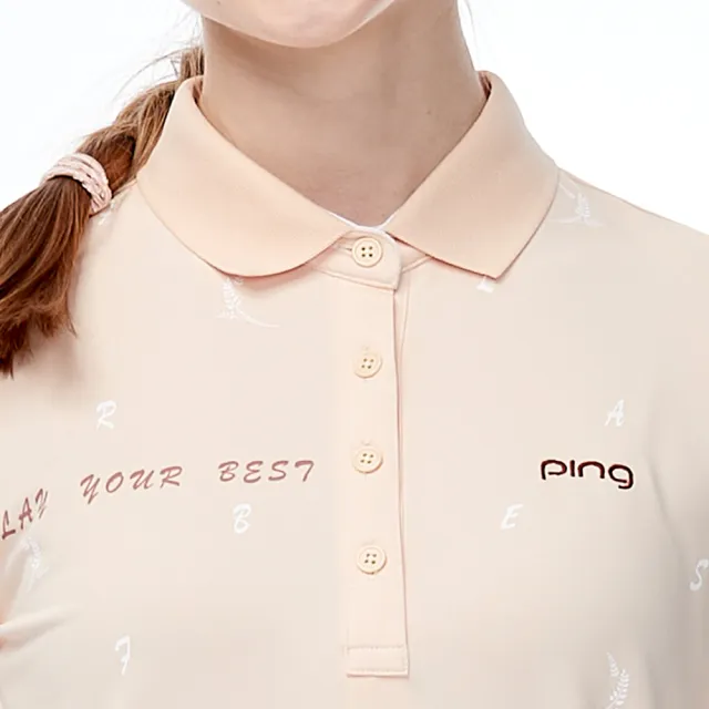 【PING】女款麥穗印花吸濕排汗薄長袖POLO衫-黃(GOLF/高爾夫球衫/RA23207-35)