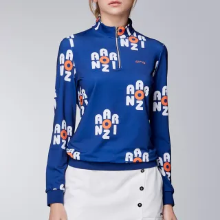 【PING】女款字母印花吸濕排汗立領長袖POLO衫-深藍(GOLF/高爾夫球衫/RA23214-58)