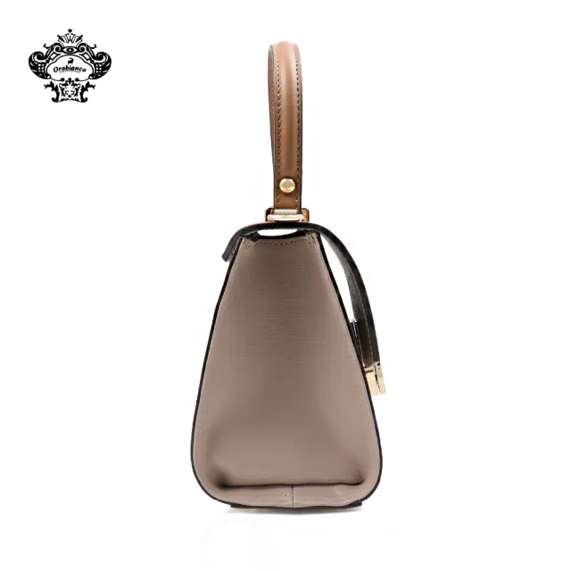 【Orobianco】雙11 義大利原廠真皮扣飾手提斜背兩用包 米色(真皮包包 O5295-A)
