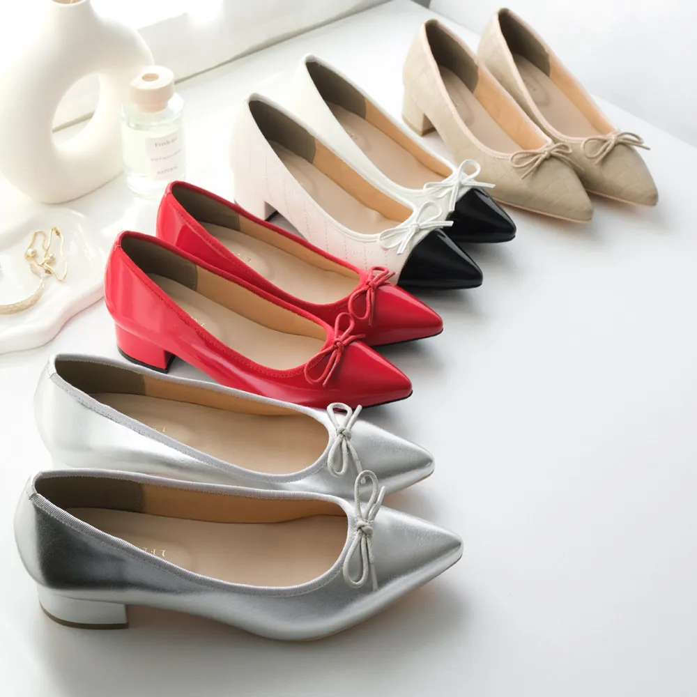 【AmiAmi】女款尖頭蝴蝶結高跟鞋 粗跟腳不痛｜單色 七色(CX2222)