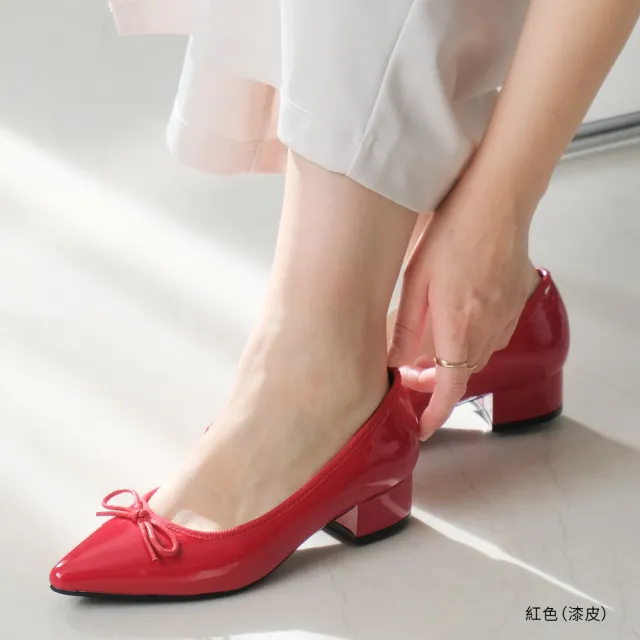 【AmiAmi】女款尖頭蝴蝶結高跟鞋 粗跟腳不痛｜單色 七色(CX2222)