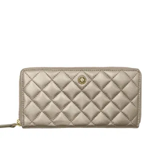 【CROSS】台灣總經銷 限量1折 頂級小牛皮菱格拉鍊長夾 全新專櫃展示品(鉑金色 送禮盒提袋)