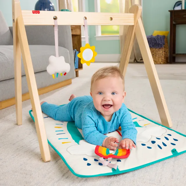 【Fisher price 費雪】木製彩虹寶寶健身器(寶寶安撫/嬰兒玩具/彌月禮/新生兒)