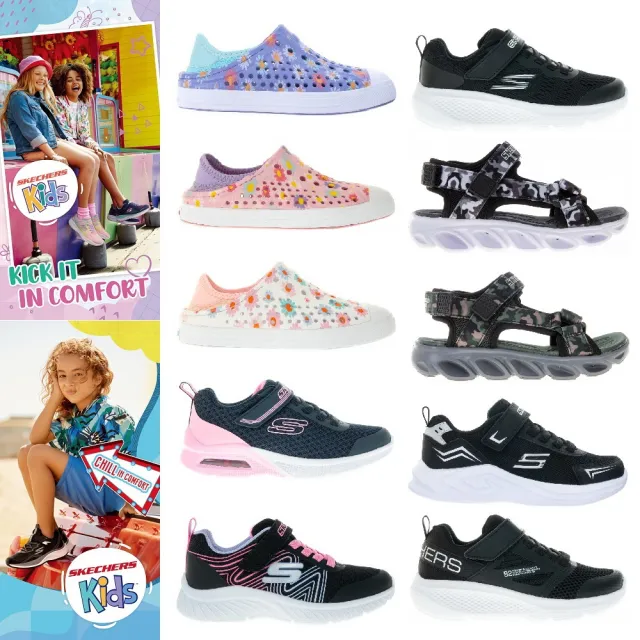 【SKECHERS】男女童鞋 輕量一字魔鬼氈 涼拖鞋 兩穿洞洞鞋(多款)