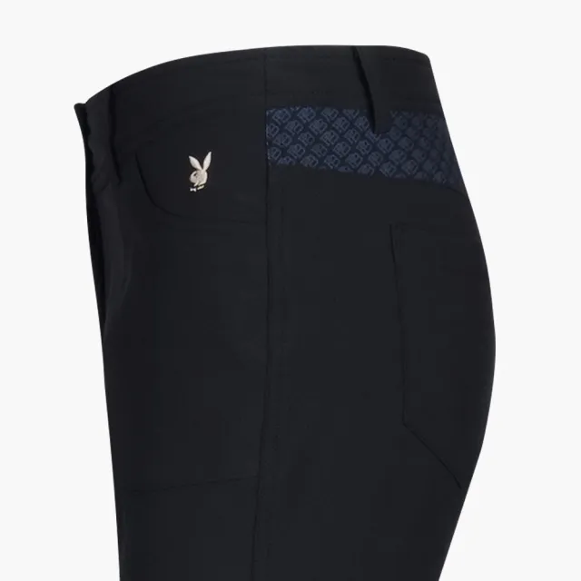 【PLAYBOY GOLF】女款印花剪接高彈性休閒長褲-黑(高爾夫球褲/KE23206-88)