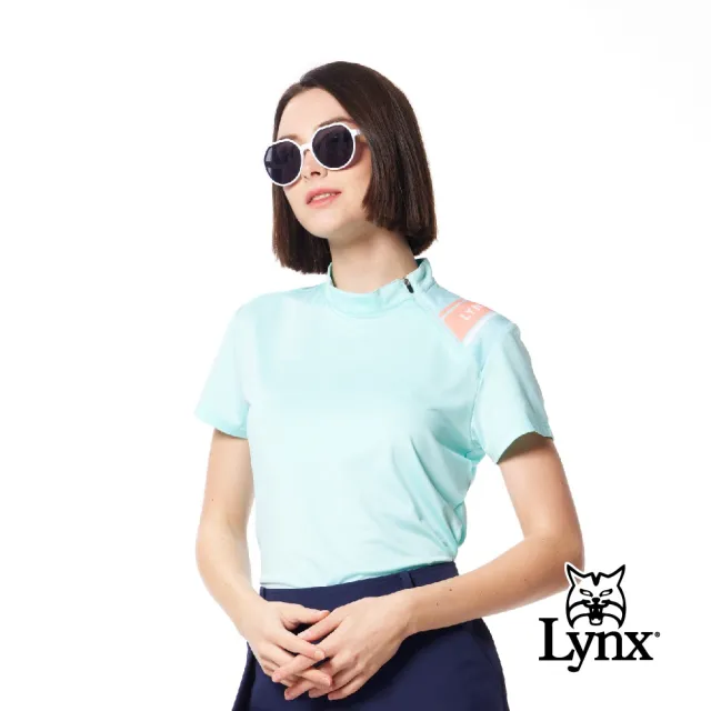 【Lynx Golf】女款吸排機能側開拉鍊肩膀Lynx字樣印花短袖POLO衫/高爾夫球衫(薄荷綠色)