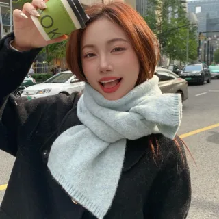 【KT DADA】保暖圍巾 搭配神器 韓國圍巾 針織圍巾 羊毛圍巾 奶茶色圍巾 素色圍巾 發熱圍巾