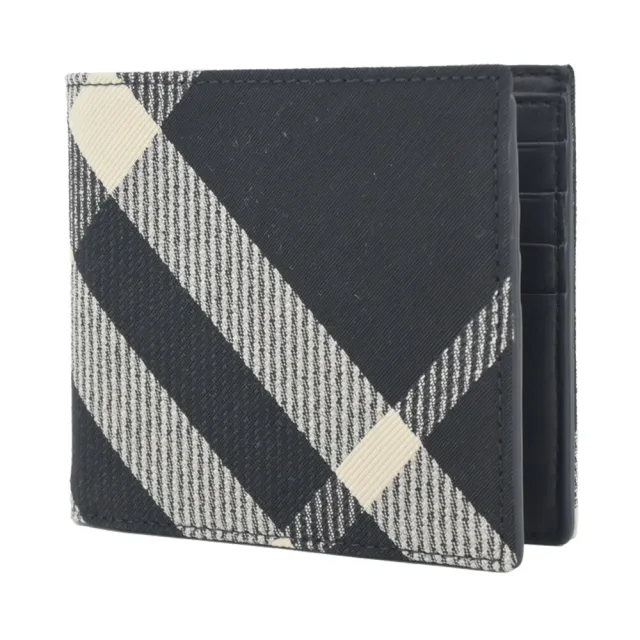 【BURBERRY 巴寶莉】新款格紋帆布8卡對開短夾(黑色/印花布)