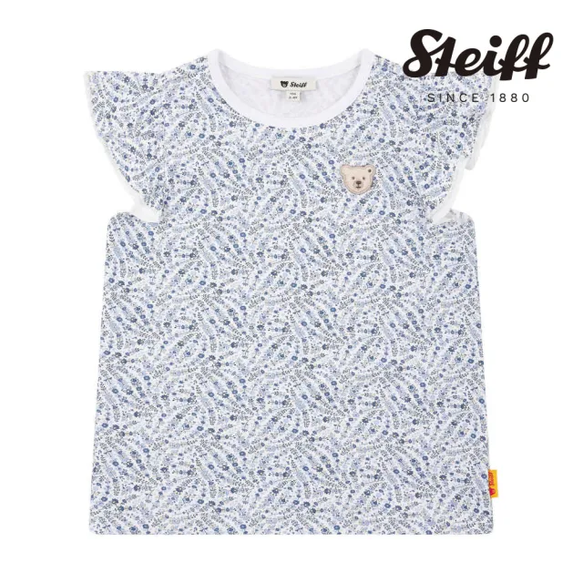 【STEIFF】熊頭童裝 印花蝴蝶袖無袖T(短袖上衣)