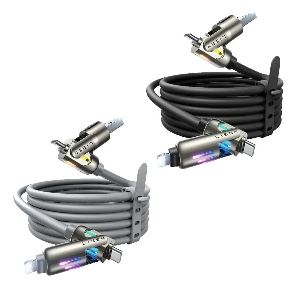 【HongXin】240W 四合一快充線 USB+Type-C to Type-C+Lightning(充電線/1M)