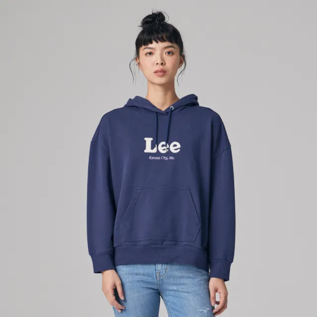 【Lee】女裝 長袖帽T / 胸前 毛巾繡 大LOGO 共2色 Oversized版型(LB330033742 / LB330033732)