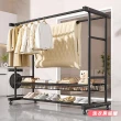 【Ashley House】150CM雙層雙排桿置物層架多功掛衣架-附輪附鞋架(衣帽架 衣架 收納架 曬衣架 鞋架)