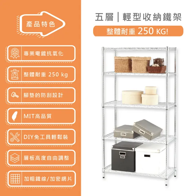【KIWISH】MIT耐用防鏽五層置物架90x46x180cm(鐵架/置物架/層架/防鏽架/鐵力士架/收納架/架子)