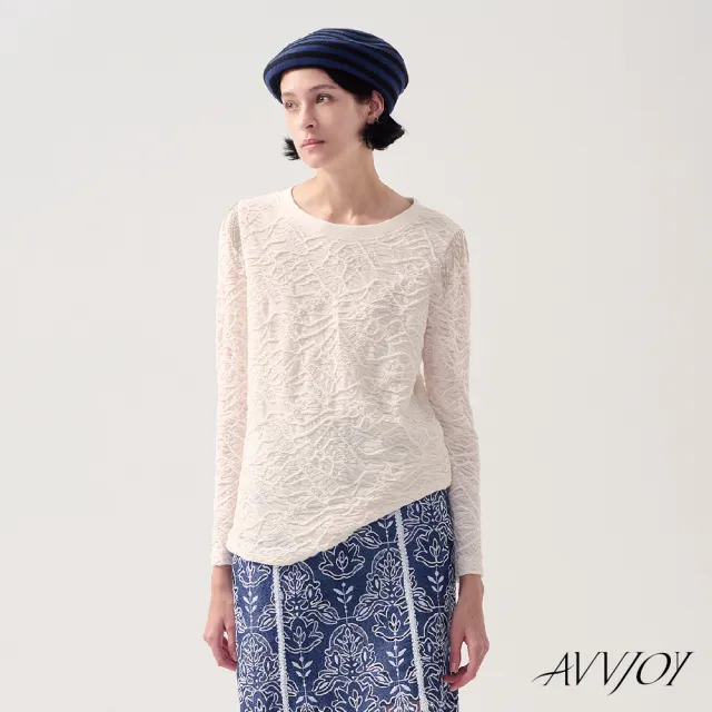 【AVVJOY 艾薇卓爾】波紋圓領上衣米(上衣 T恤 大學T 長袖t 長袖t恤 CLA0268TP)