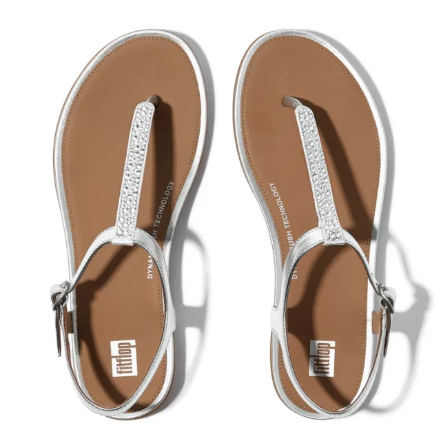 【FitFlop】GRACIE混合水鑽皮革T字後帶涼鞋-女(二色)