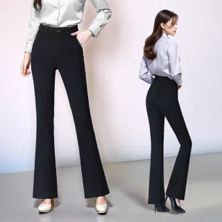 【Amore】高腰彈力顯瘦喇叭西裝長褲 喇搭褲(高品質四面彈力布料)