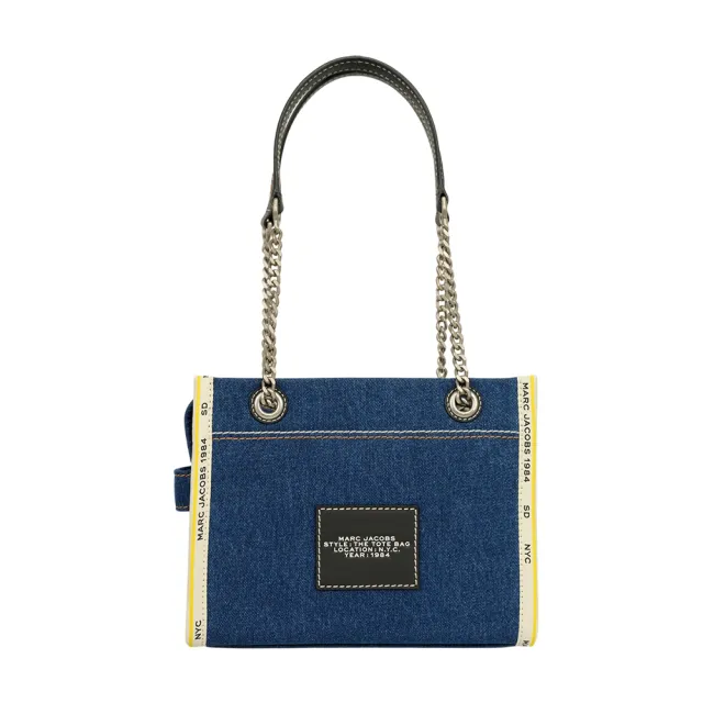 【MARC JACOBS 馬克賈伯】棉質牛仔布鏈帶小款托特包/肩背包(單寧藍)