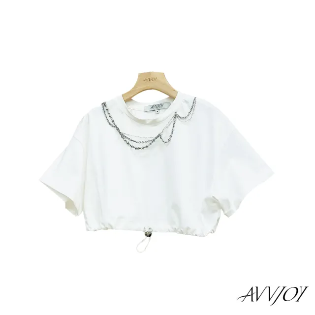 【AVVJOY 艾薇卓爾】下擺抽繩收腰上衣(上衣 短袖 T恤 學生服 圓領t G52317-1041)