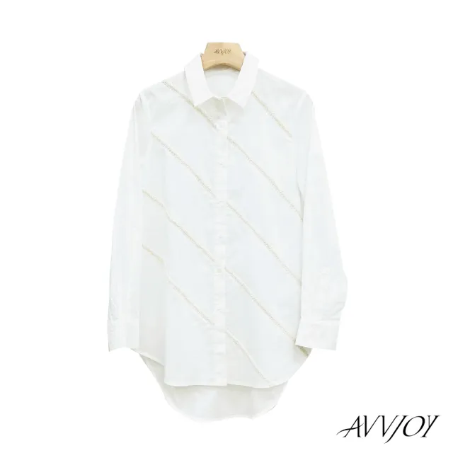 【AVVJOY 艾薇卓爾】扭紋緞帶長版長袖襯衫(襯 上衣 長袖 襯衫 學生風 白襯衫 長袖襯衫 CLA0285TP)