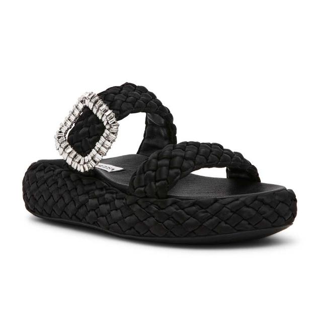 【steve madden】編織方鑽雙帶厚底拖鞋 GLITCH(黑色)