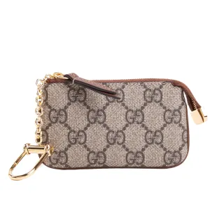 【GUCCI 古馳】GUCCI GG Supreme拉鍊鑰匙零錢包(烏木色)