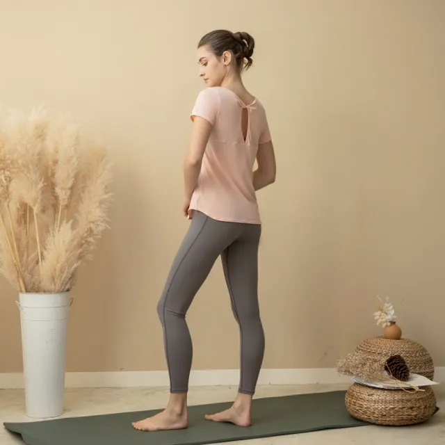 【Own Yoga】瑜珈高腰包覆露腰緊身長褲(四針六線/穩定不易裂開/吸濕排汗透氣/性感/內搭)