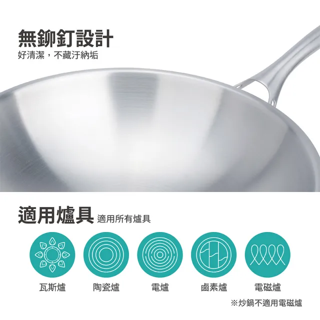 【CHEF 掌廚】316不鏽鋼 七層複合金中華炒鍋40cm