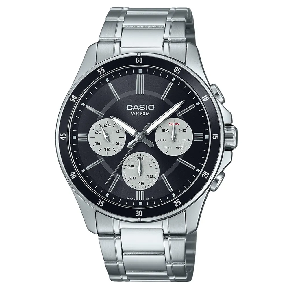 【CASIO 卡西歐】MTP-1374D-1A3  三眼賽車風格指針錶(時尚潮流 錶徑約4.35公分)