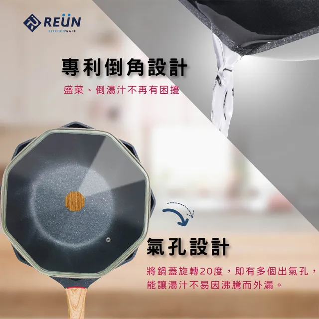 【Reun螺旋平底鍋】瑞恩螺旋平底鍋(眾多藝人推薦 螺旋設計 少油少煙多健康 買鍋送鍋蓋 SGS檢驗合格)