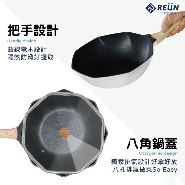 【Reun螺旋炒鍋】瑞恩螺旋美型IH不沾鍋炒鍋32cm(電磁爐適用/兩色任選)